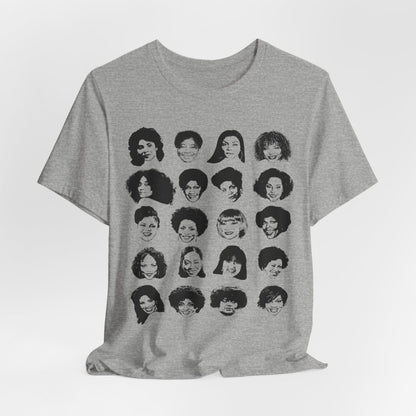 Adult unisex shirt featuring Black actresses who played TV moms, shown in a clean grid of iconic faces.