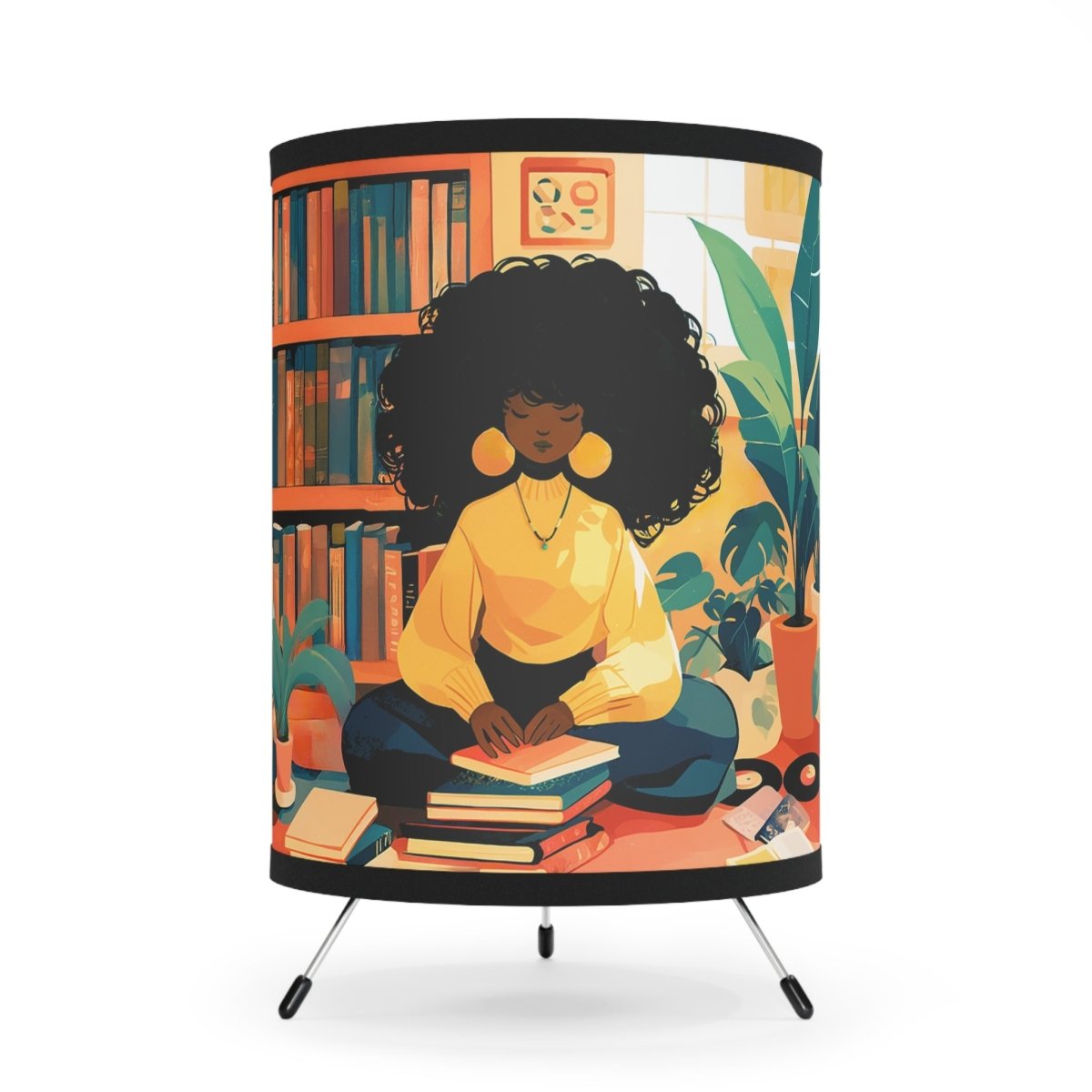 Book Time Girl Tripod Lamp - Afrocentric Art by The Trini Gee