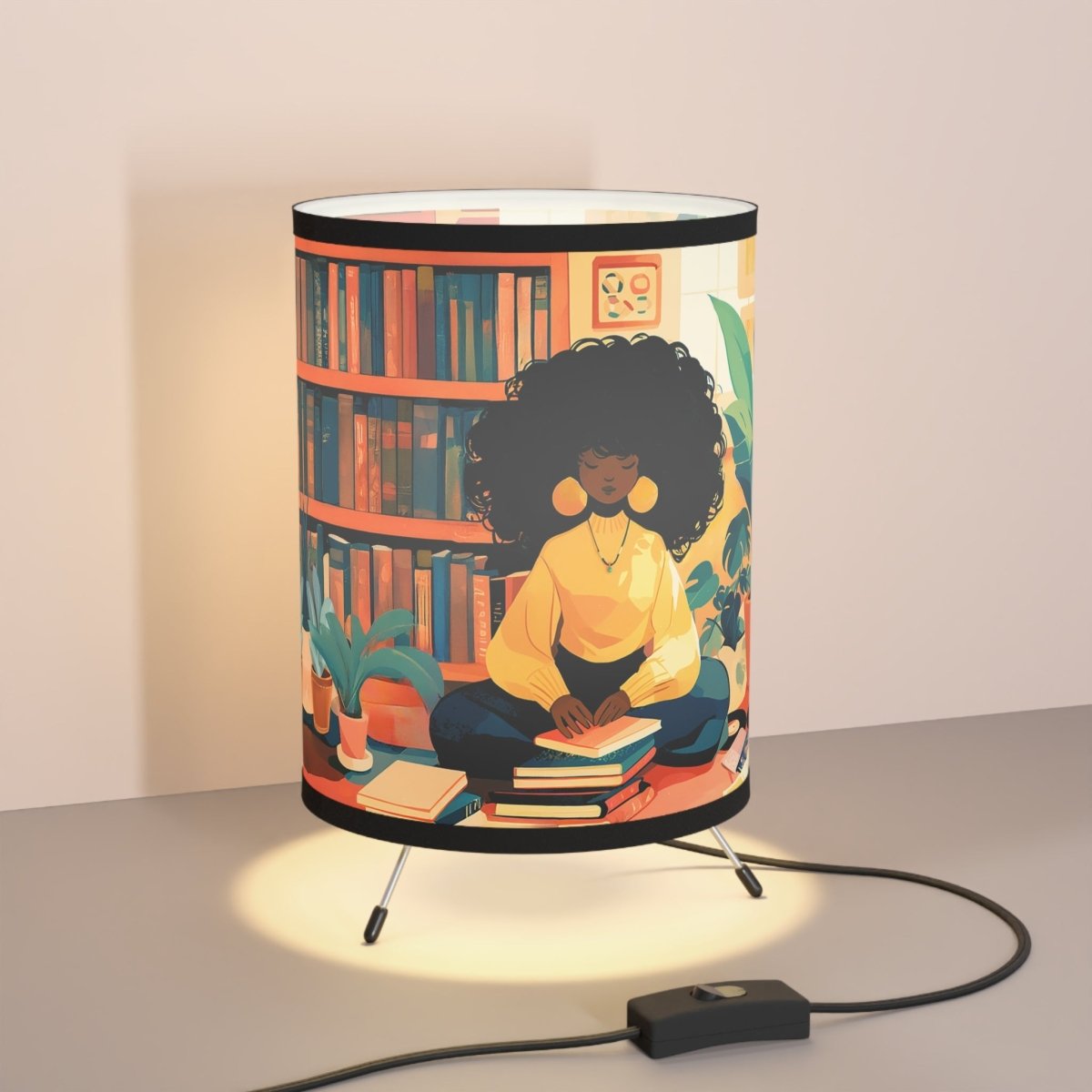 Book Time Girl Tripod Lamp - Afrocentric Art by The Trini Gee
