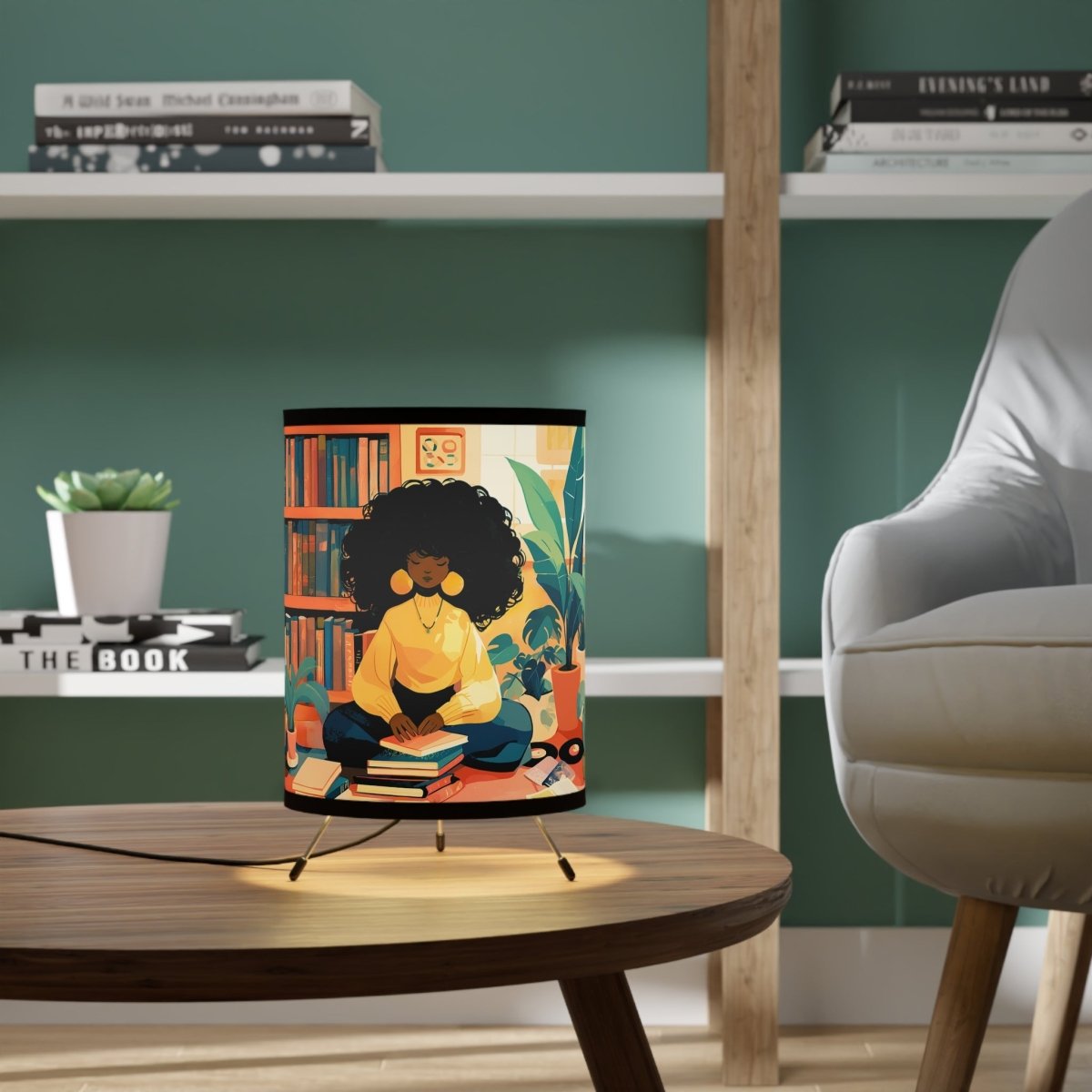 Book Time Girl Tripod Lamp - Afrocentric Art by The Trini Gee
