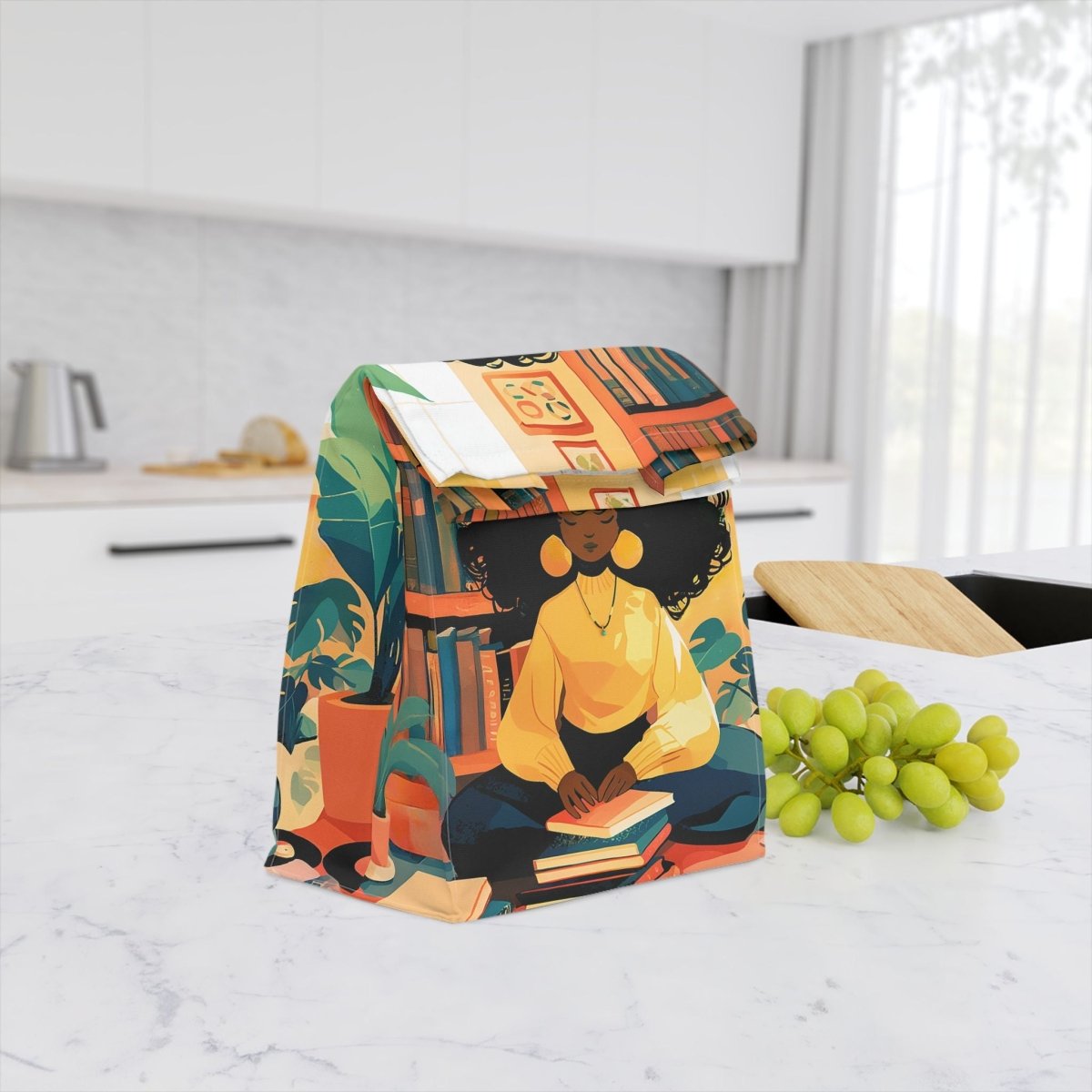 Bookish Girl Lunch Bag - Afrocentric Art by The Trini Gee