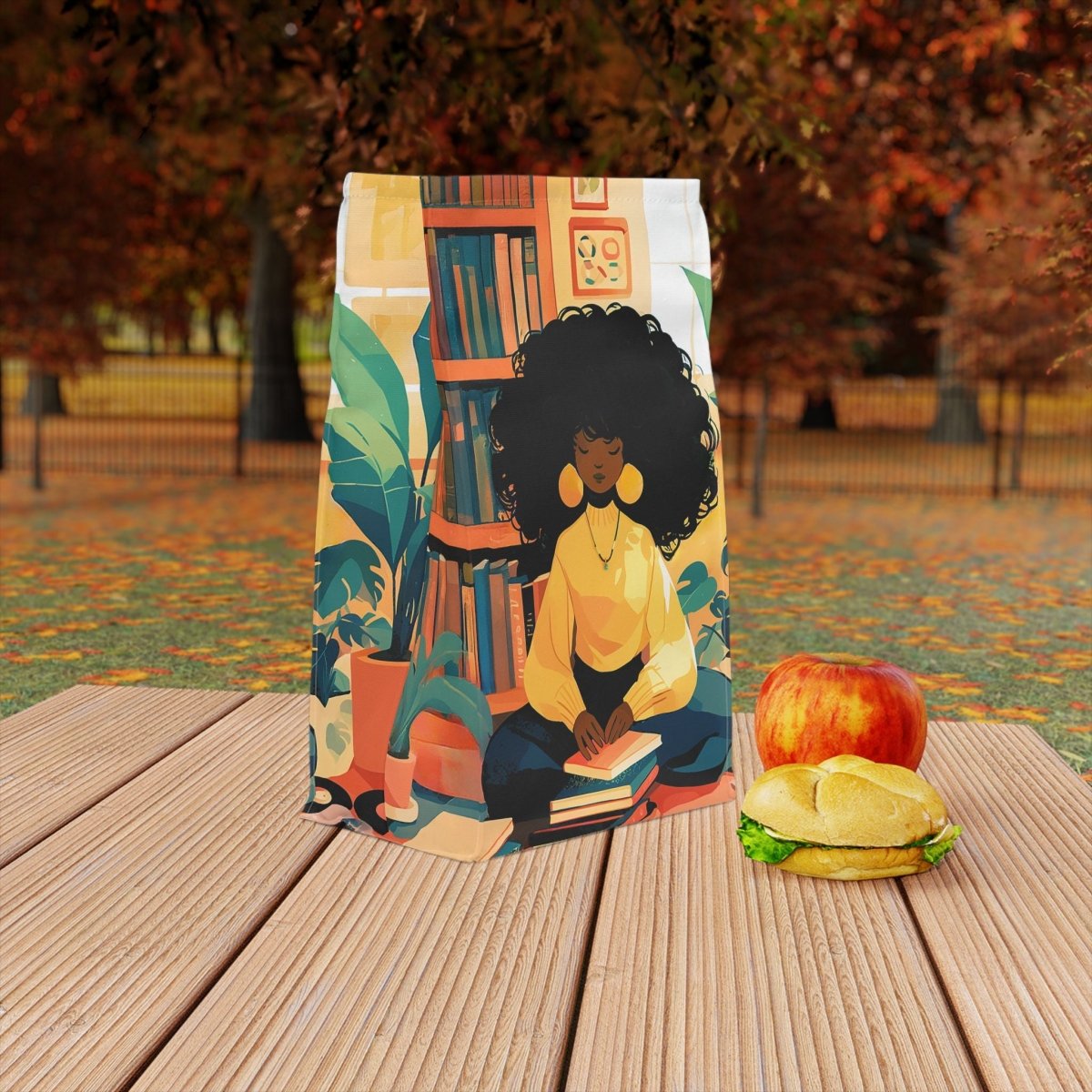 Bookish Girl Lunch Bag - Afrocentric Art by The Trini Gee