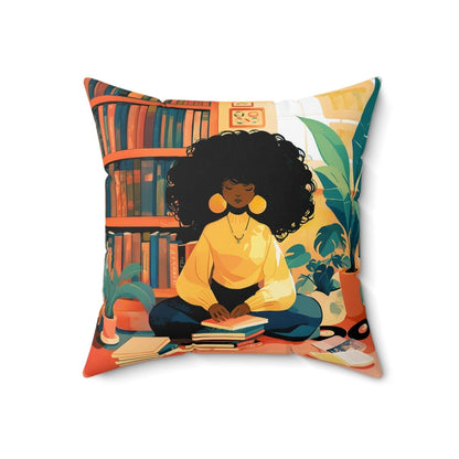 Bookish Girl Pillow - Afrocentric Art by The Trini Gee