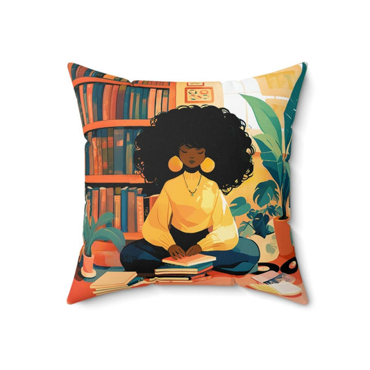 Bookish Girl Pillow - Afrocentric Art by The Trini Gee