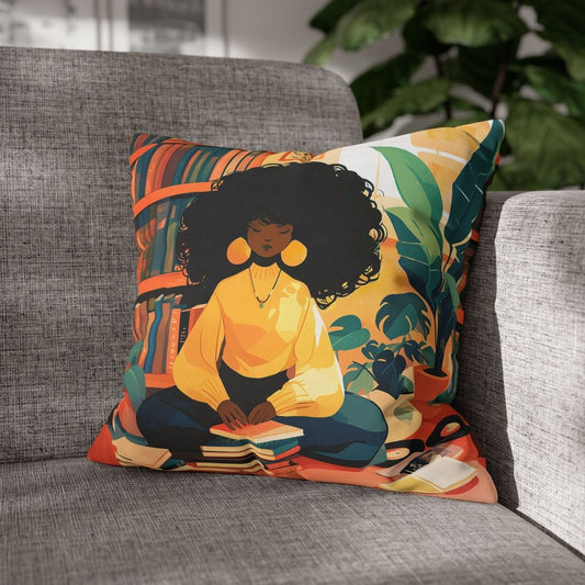 Bookish Girl Pillow - Afrocentric Art by The Trini Gee