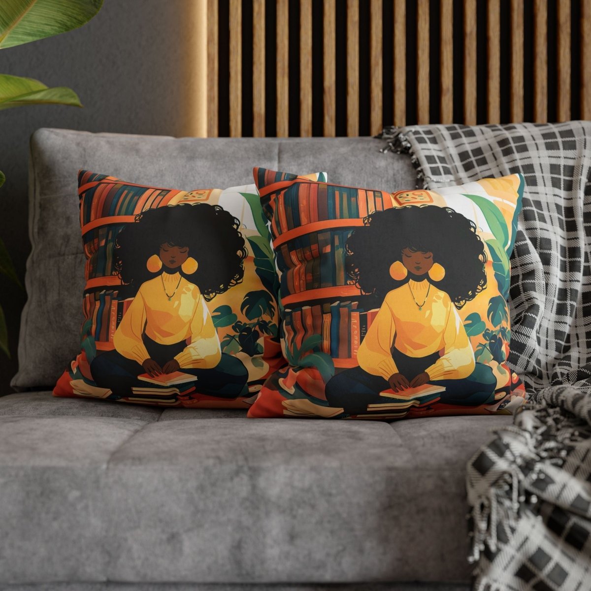 Bookish Girl Pillow - Afrocentric Art by The Trini Gee
