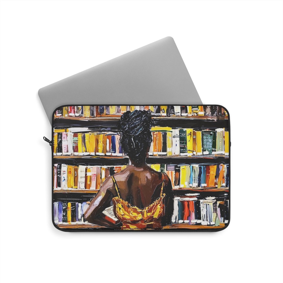 Bookshelf Girl Laptop Sleeve - Afrocentric Art by The Trini Gee