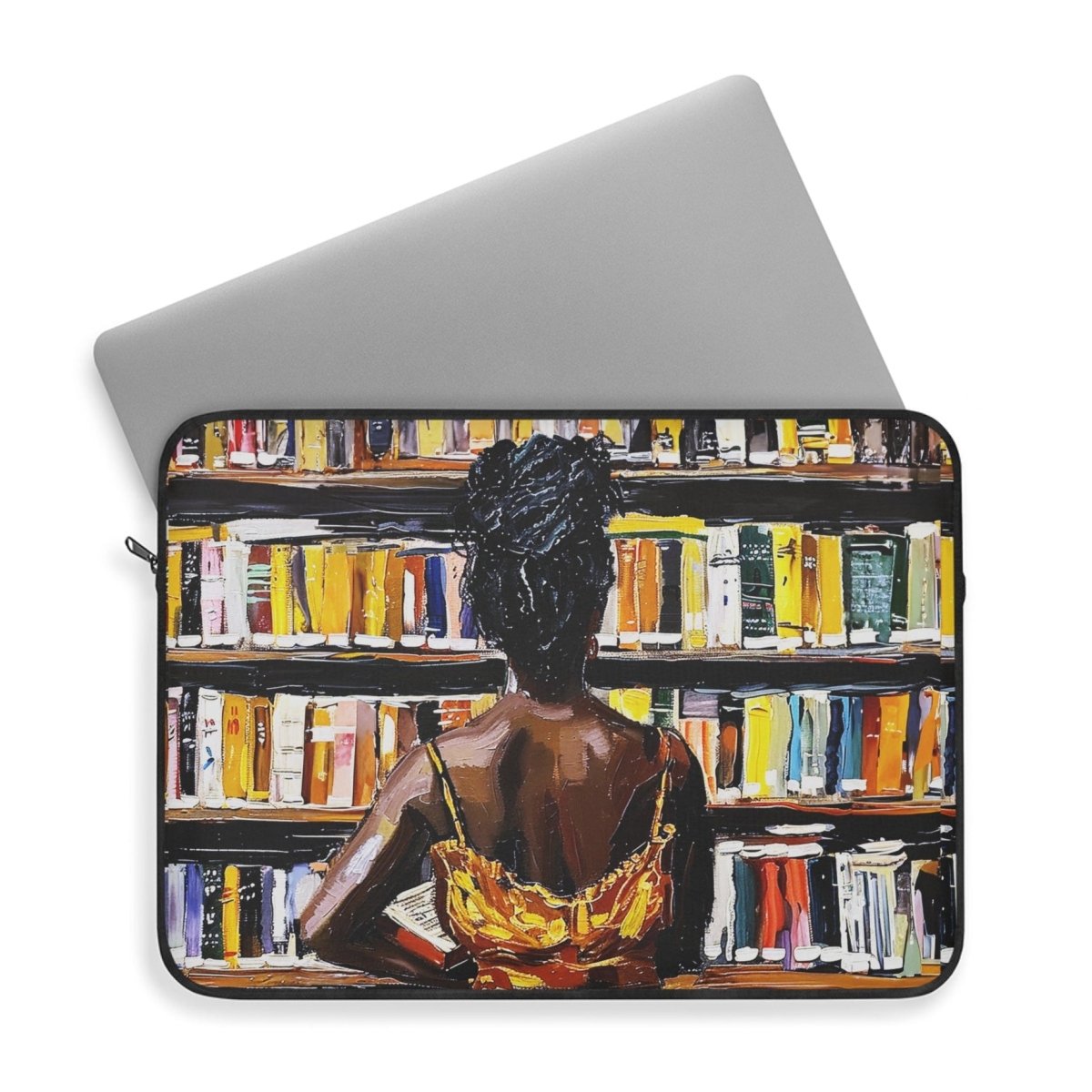 Bookshelf Girl Laptop Sleeve - Afrocentric Art by The Trini Gee