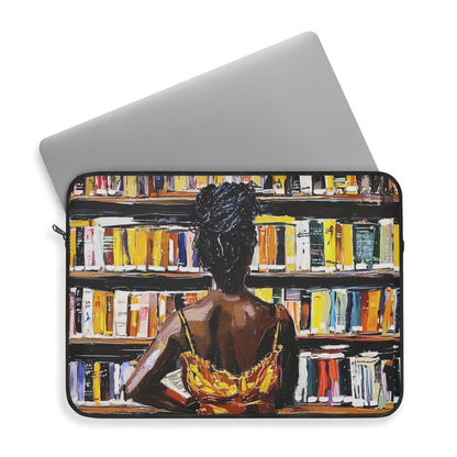 Bookshelf Girl Laptop Sleeve - Afrocentric Art by The Trini Gee