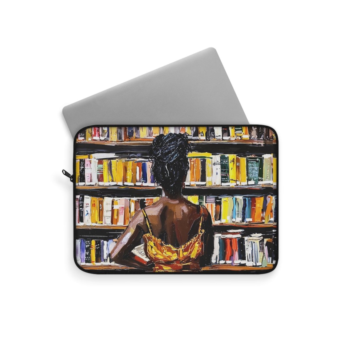 Bookshelf Girl Laptop Sleeve - Afrocentric Art by The Trini Gee