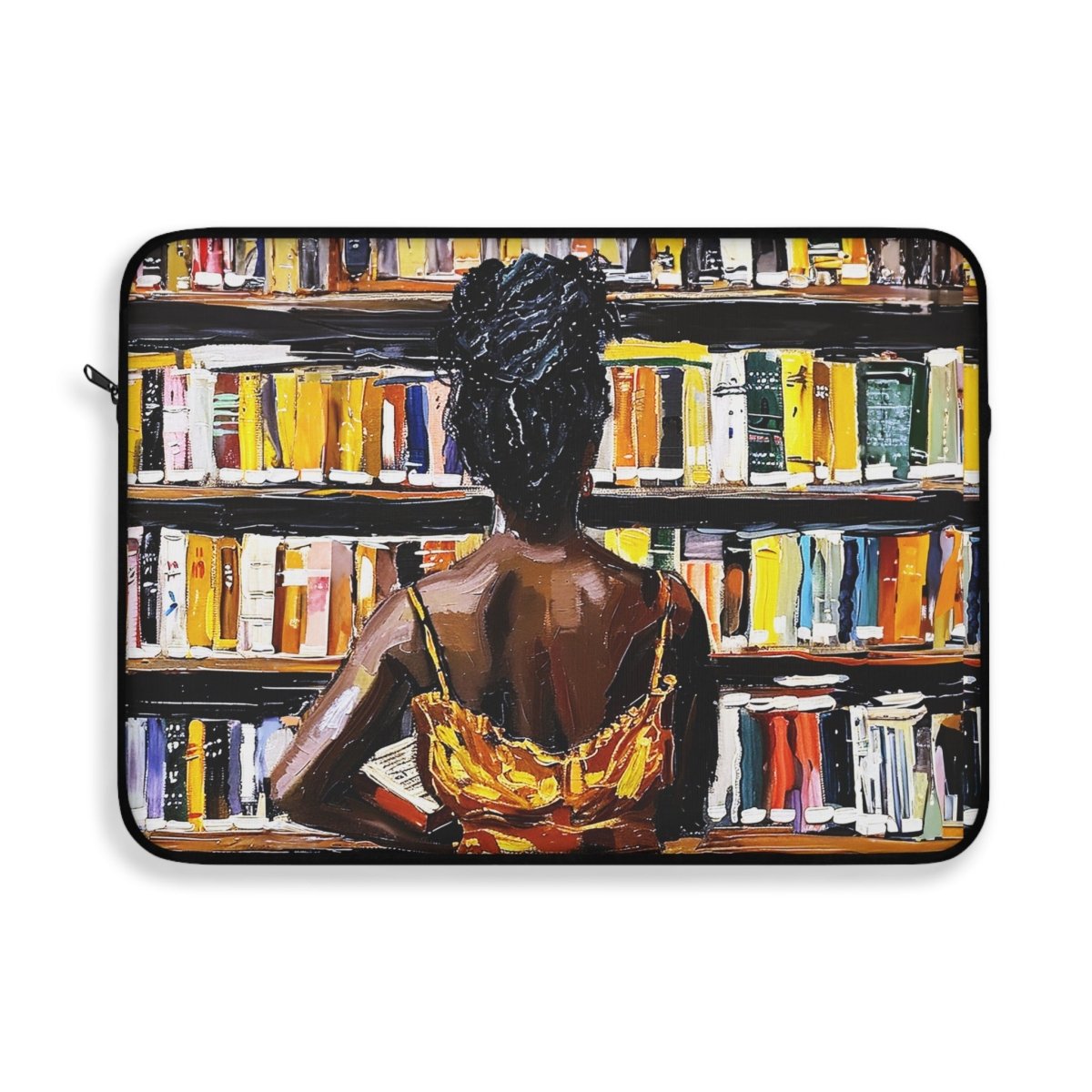 Bookshelf Girl Laptop Sleeve - Afrocentric Art by The Trini Gee