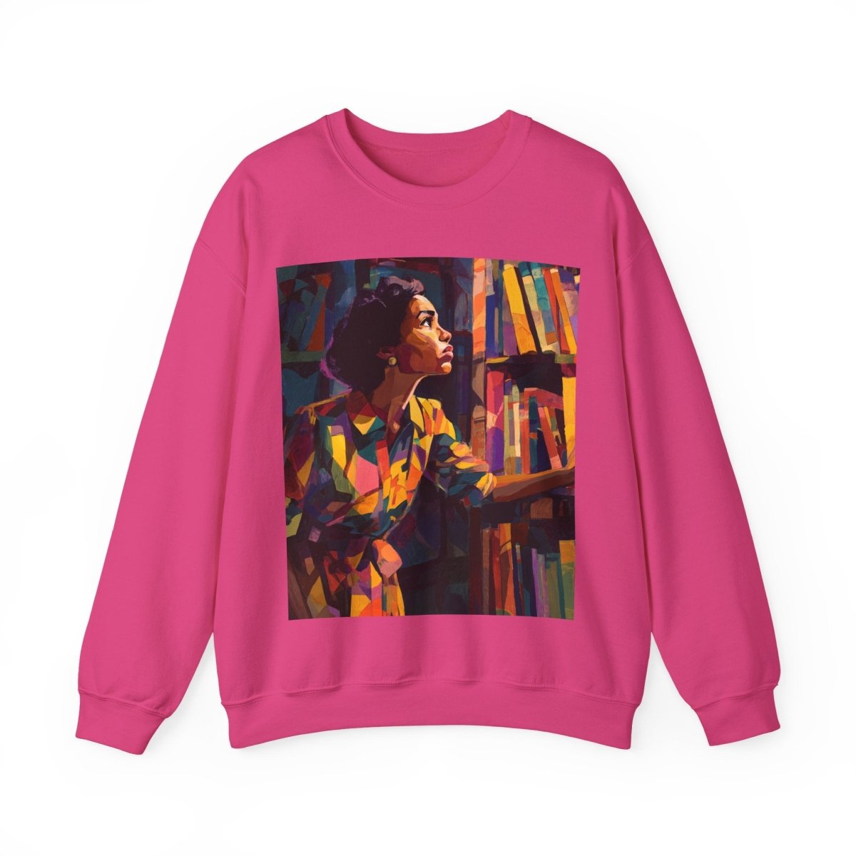 Bookshelf Lady Sweatshirt - Afrocentric Art by The Trini Gee