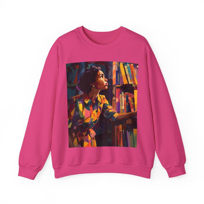 Bookshelf Lady Sweatshirt - Afrocentric Art by The Trini Gee