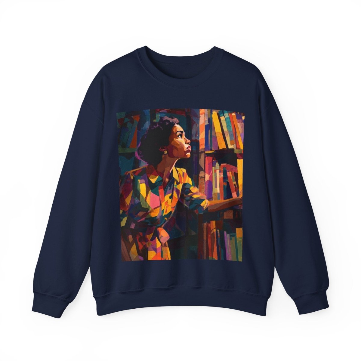 Bookshelf Lady Sweatshirt - Afrocentric Art by The Trini Gee