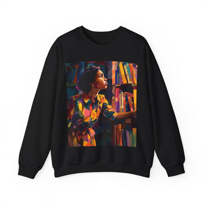 Bookshelf Lady Sweatshirt - Afrocentric Art by The Trini Gee