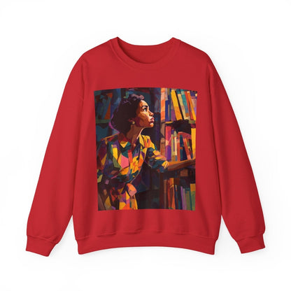 Bookshelf Lady Sweatshirt - Afrocentric Art by The Trini Gee