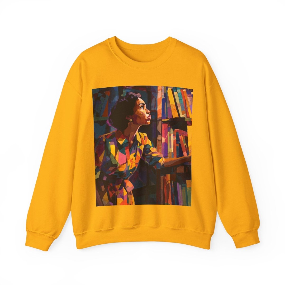 Bookshelf Lady Sweatshirt - Afrocentric Art by The Trini Gee