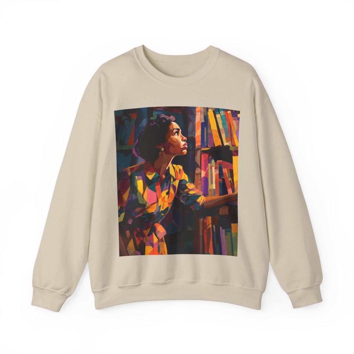 Bookshelf Lady Sweatshirt - Afrocentric Art by The Trini Gee