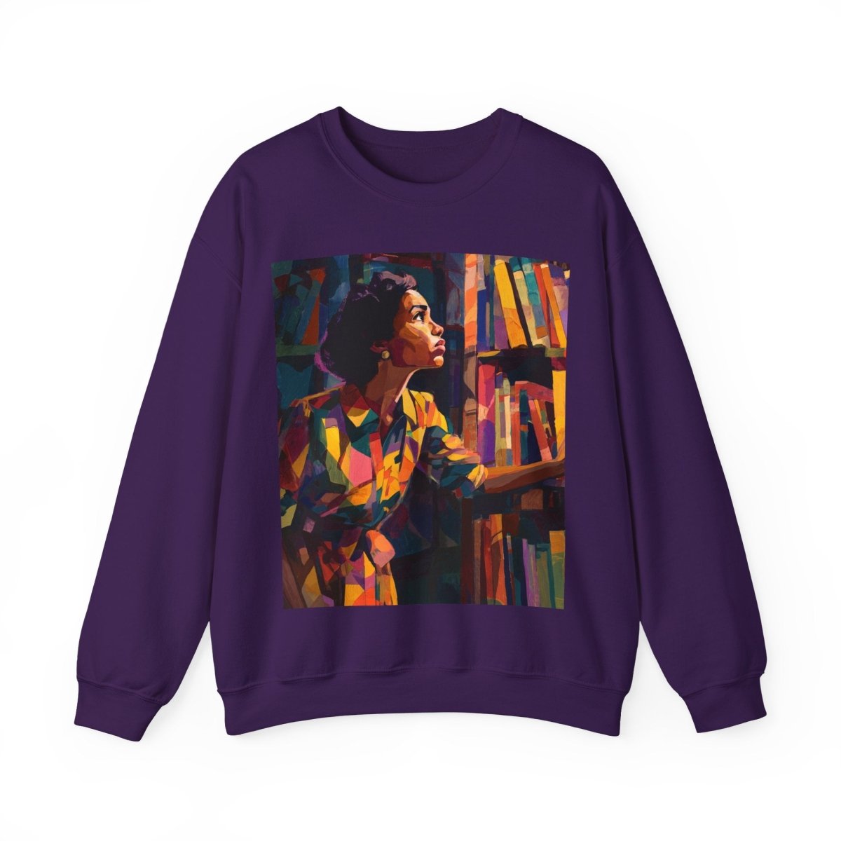 Bookshelf Lady Sweatshirt - Afrocentric Art by The Trini Gee