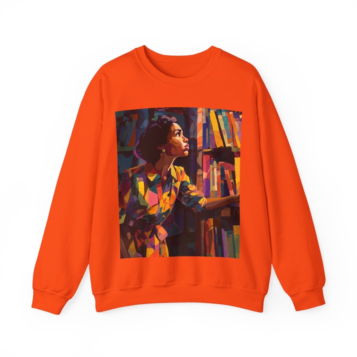 Bookshelf Lady Sweatshirt - Afrocentric Art by The Trini Gee