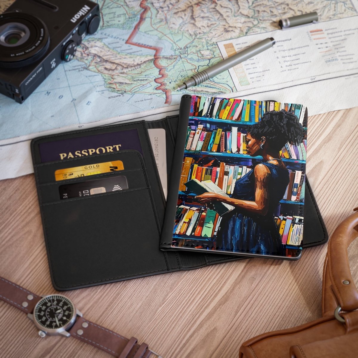 Bookstore Girl Passport Cover - Afrocentric Art by The Trini Gee