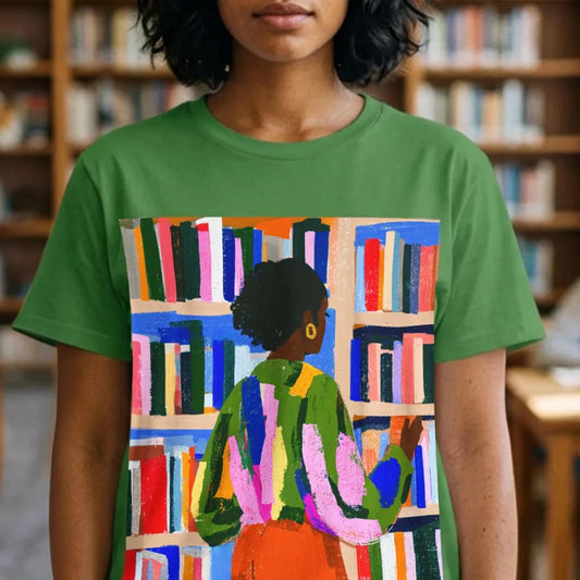 Bookstore Lady T-Shirt - Afrocentric Art by The Trini Gee