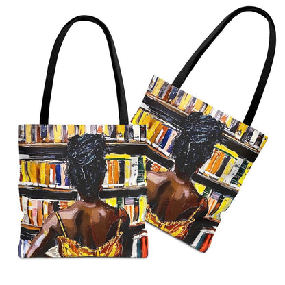 Bookstore Woman Tote Bag - Afrocentric Art by The Trini Gee