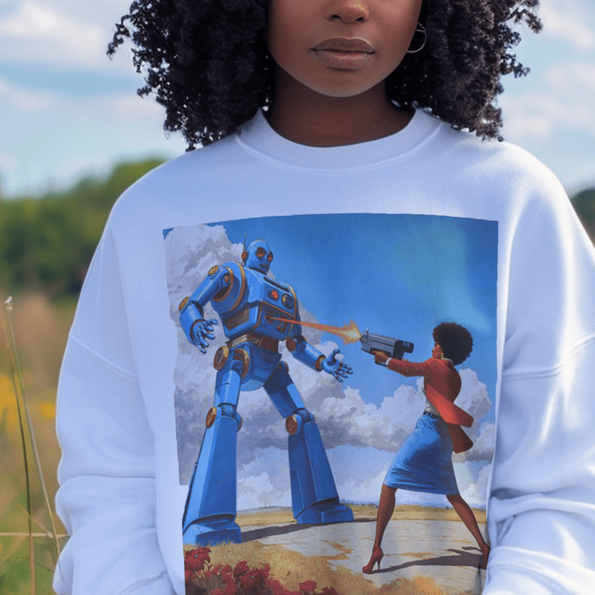 Bot Battle Babe Sweatshirt - Afrocentric Art by The Trini Gee