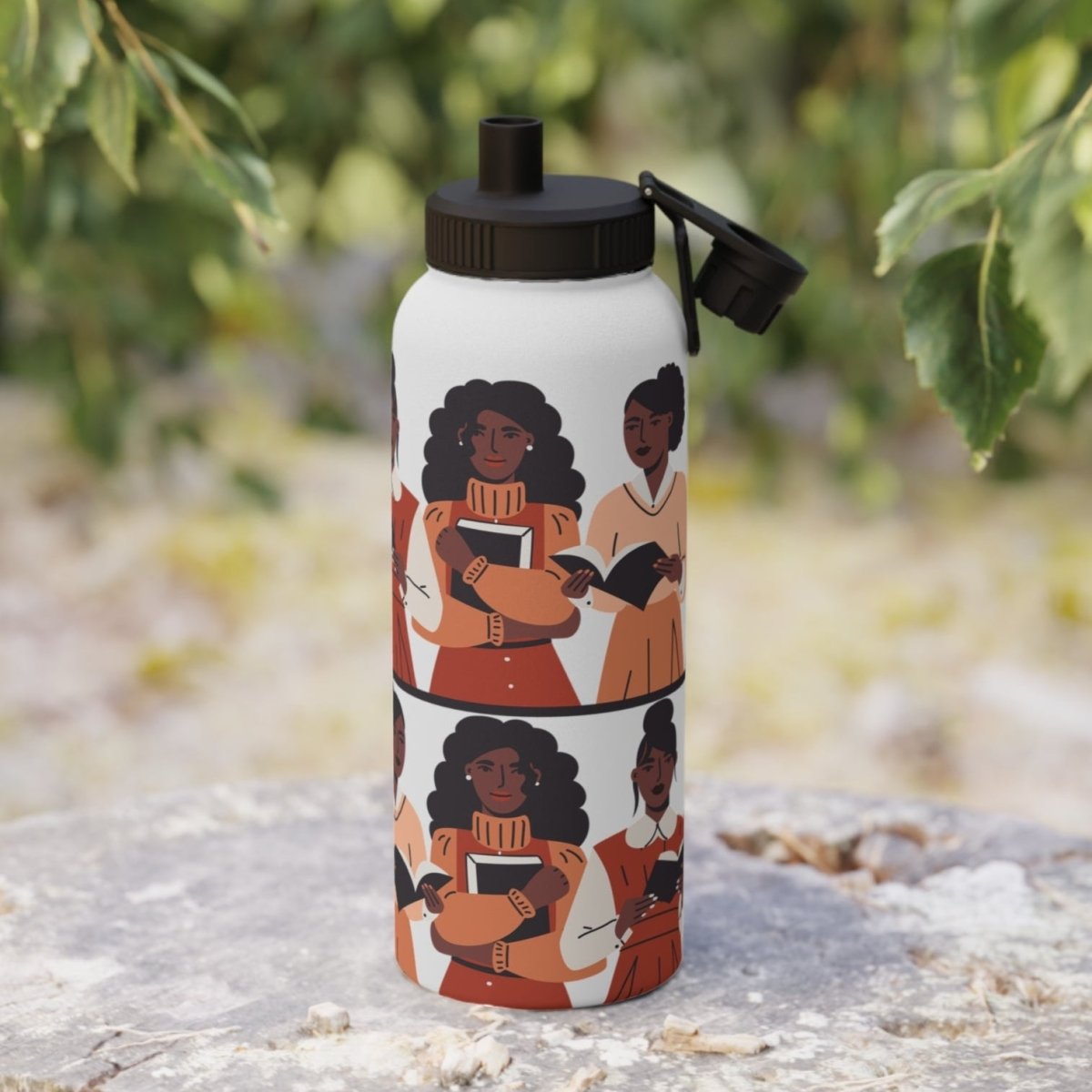 Brown Readers Water Bottle - Afrocentric Art by The Trini Gee