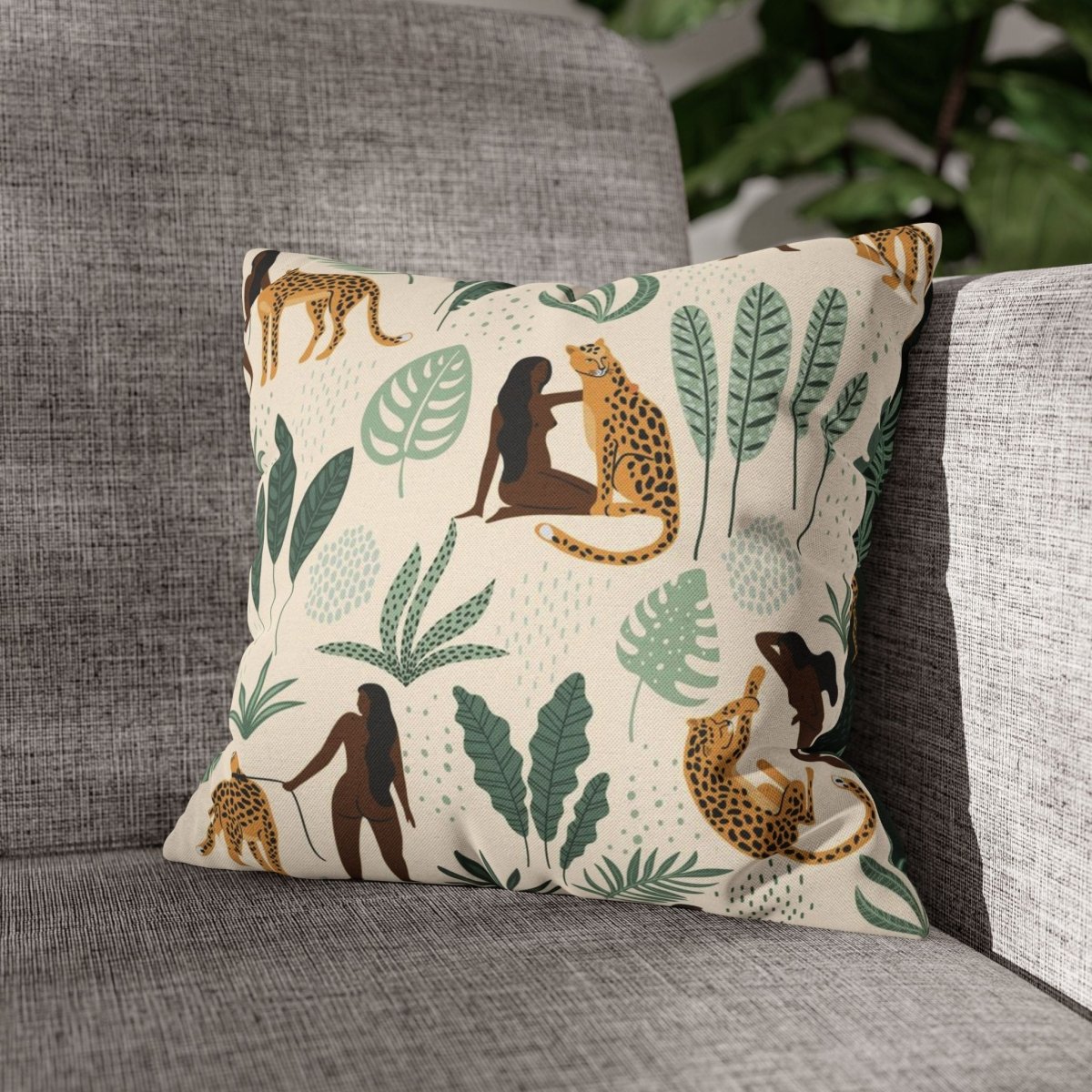 Brown Woman Cheetah Pillow - Afrocentric Art by The Trini Gee