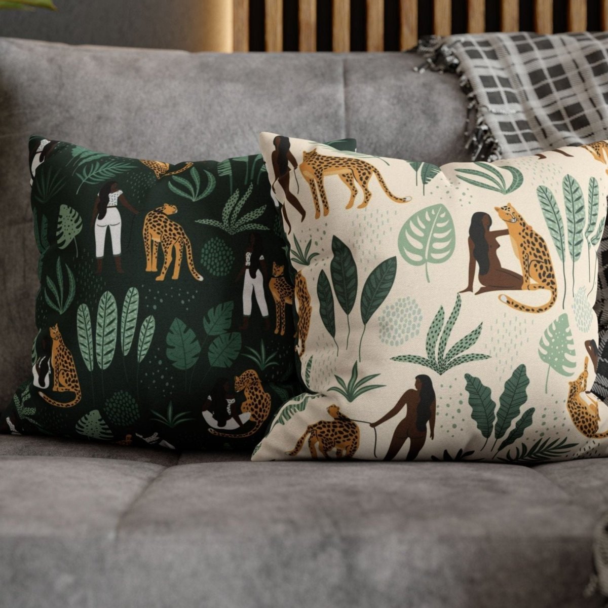 Brown Woman Cheetah Pillow - Afrocentric Art by The Trini Gee