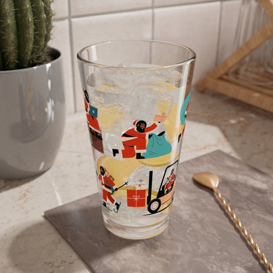 Busy Santa 16oz Glass - The Trini Gee
