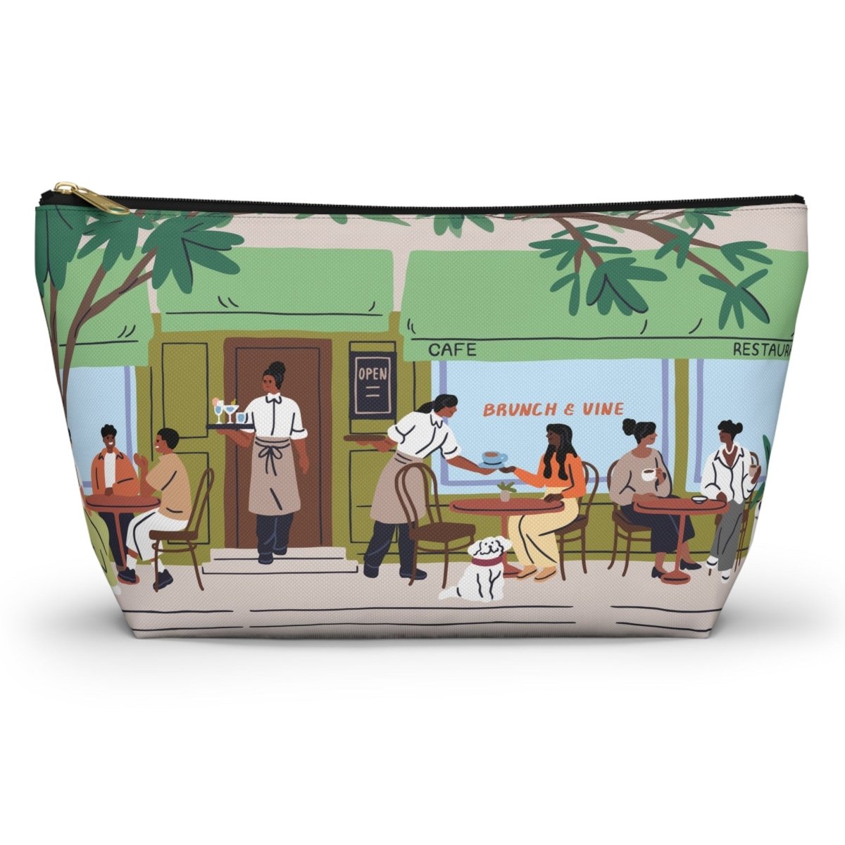 Cafe Scene T - Bottom Accessory Pouch - Afrocentric Art by The Trini Gee