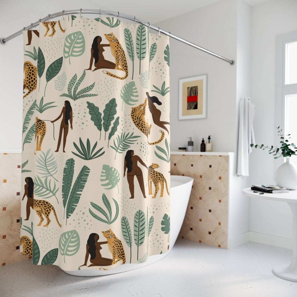 Cheetah Woman Shower Curtain - Afrocentric Art by The Trini Gee