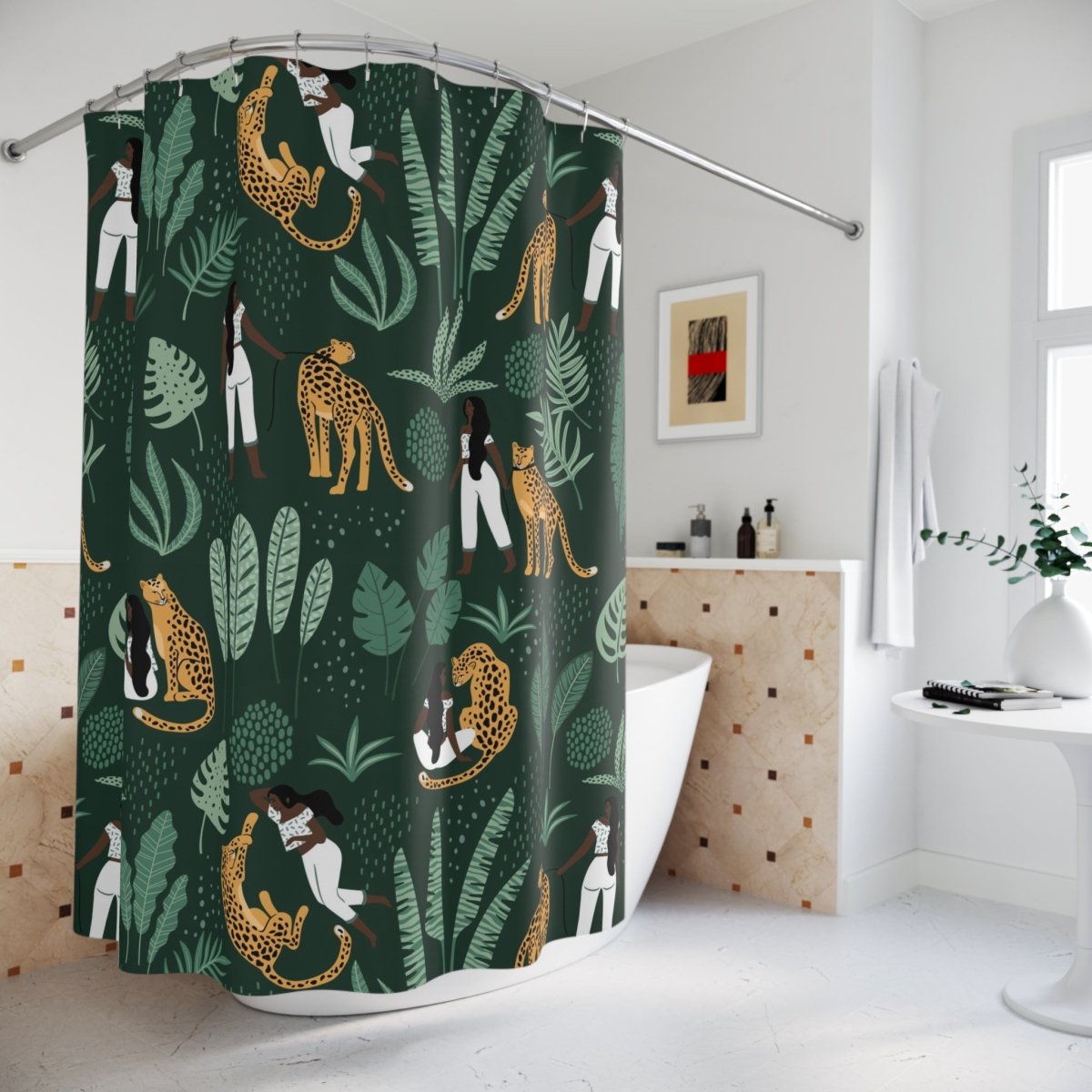 Cheetah Woman Shower Curtain - Afrocentric Art by The Trini Gee