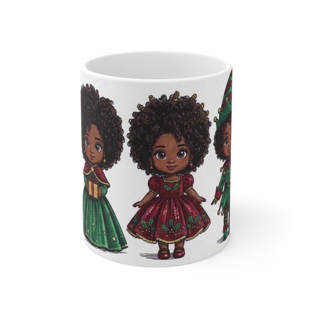 Christmas Chibi Girls Mug - Afrocentric Art by The Trini Gee