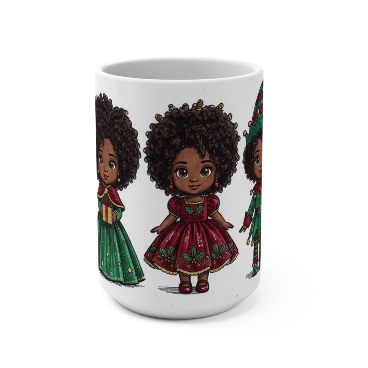 Christmas Chibi Girls Mug - Afrocentric Art by The Trini Gee