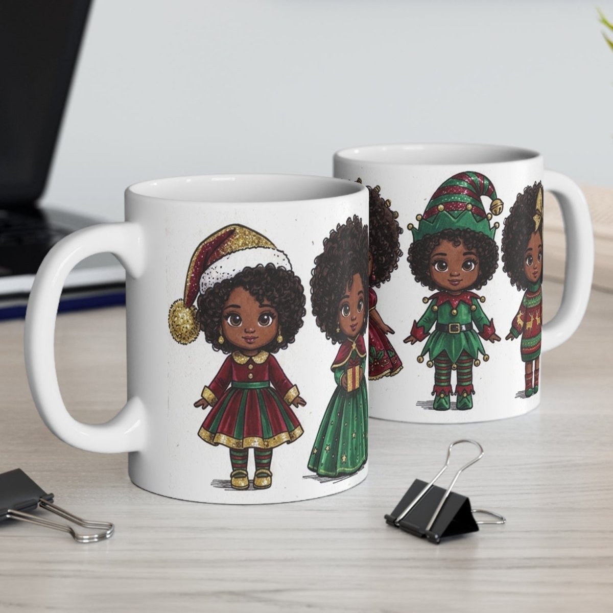 Christmas Chibi Girls Mug - Afrocentric Art by The Trini Gee