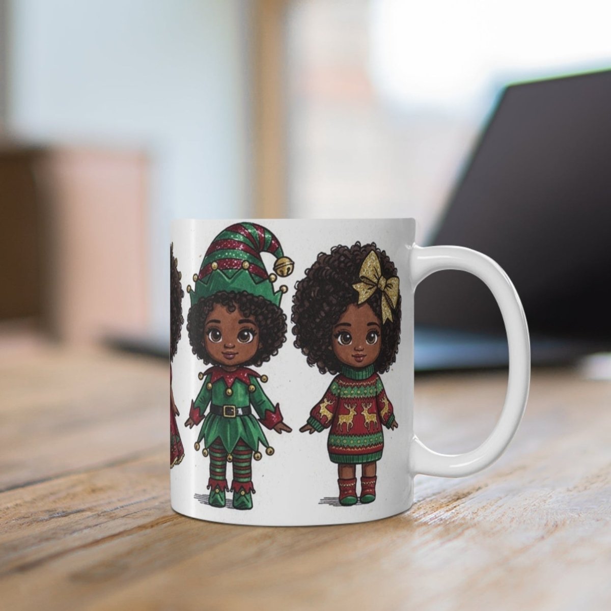Christmas Chibi Girls Mug - Afrocentric Art by The Trini Gee
