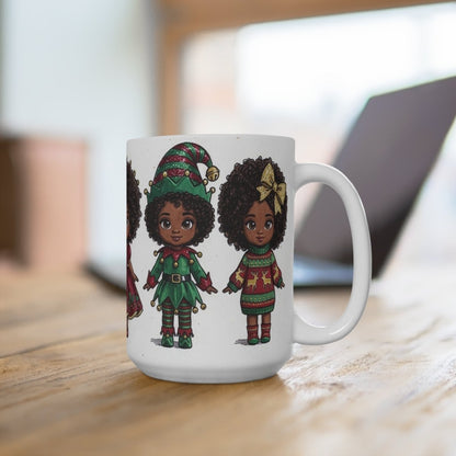 Christmas Chibi Girls Mug - Afrocentric Art by The Trini Gee