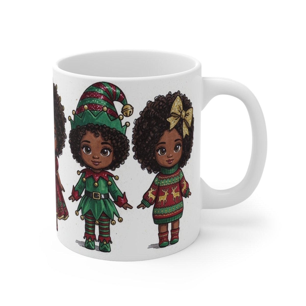 Christmas Chibi Girls Mug - Afrocentric Art by The Trini Gee