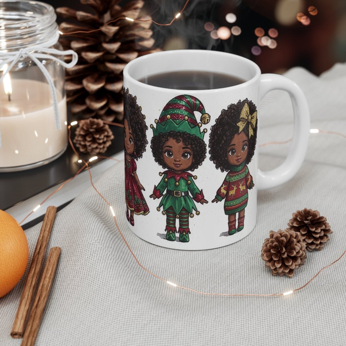 Christmas Chibi Girls Mug - Afrocentric Art by The Trini Gee