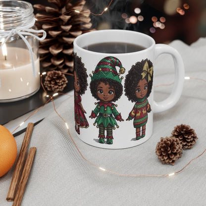 Christmas Chibi Girls Mug - Afrocentric Art by The Trini Gee