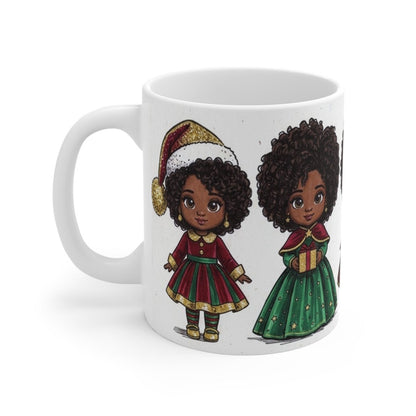 Christmas Chibi Girls Mug - Afrocentric Art by The Trini Gee