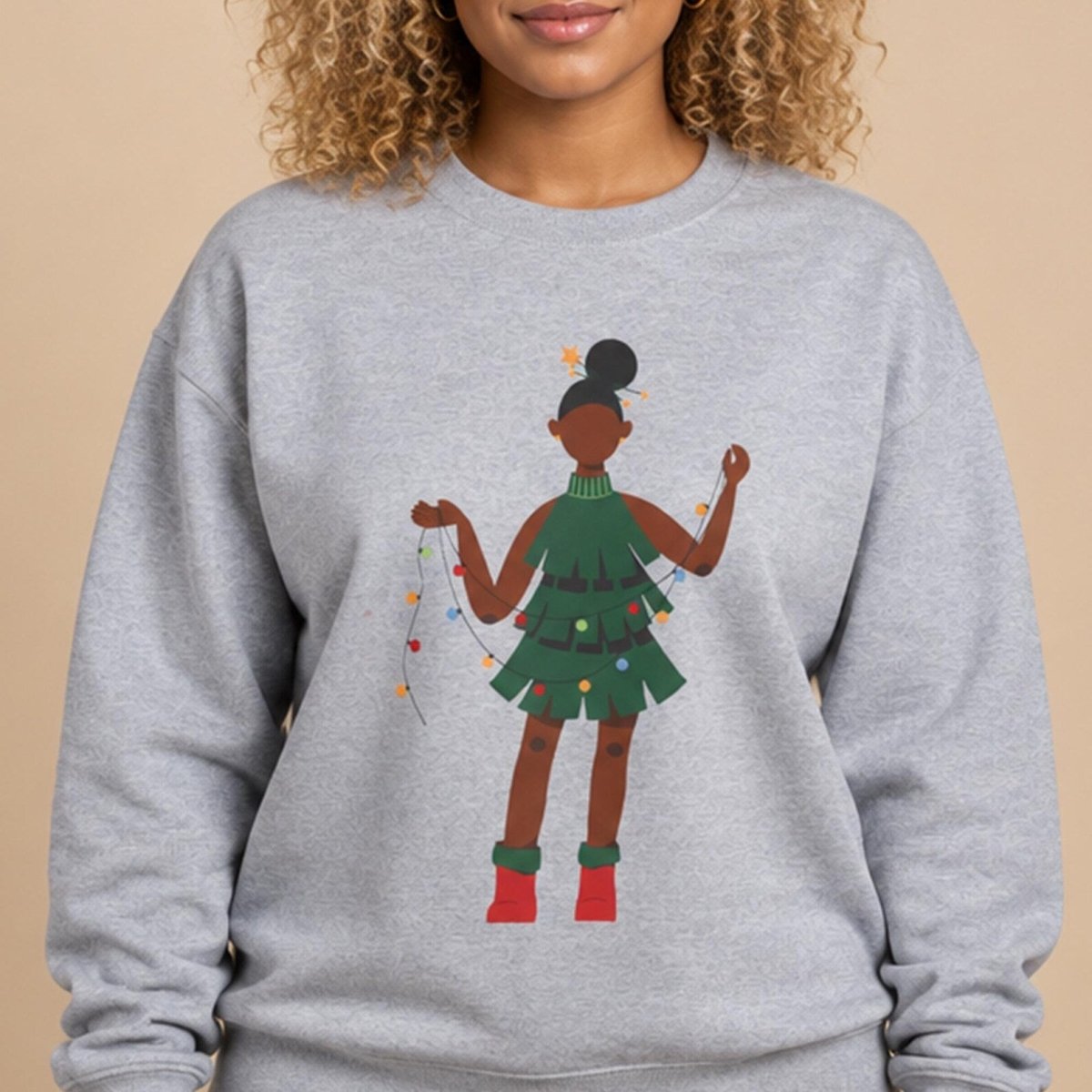 Christmas Dress Lady Sweatshirt - Afrocentric Art by The Trini Gee