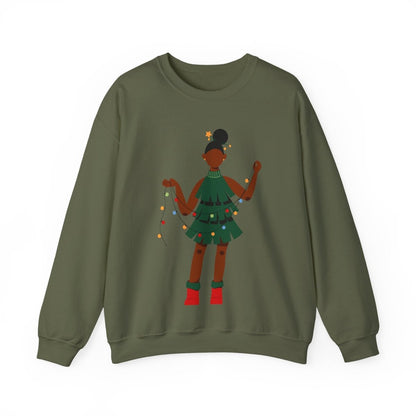 Christmas Dress Lady Sweatshirt - Afrocentric Art by The Trini Gee