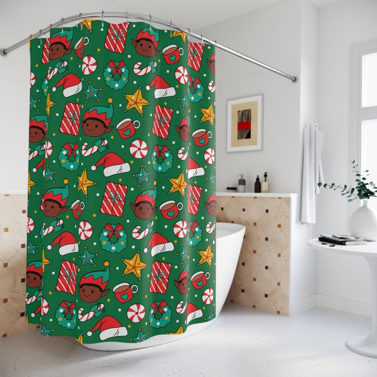 Christmas Elf Shower Curtain - Afrocentric Art by The Trini Gee