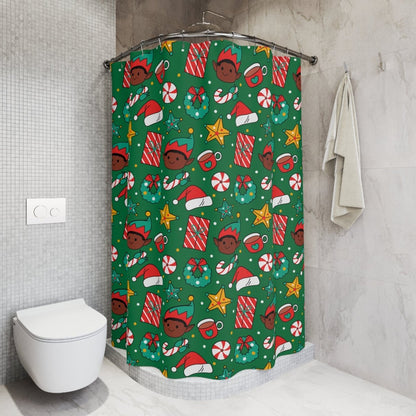 Christmas Elf Shower Curtain - Afrocentric Art by The Trini Gee