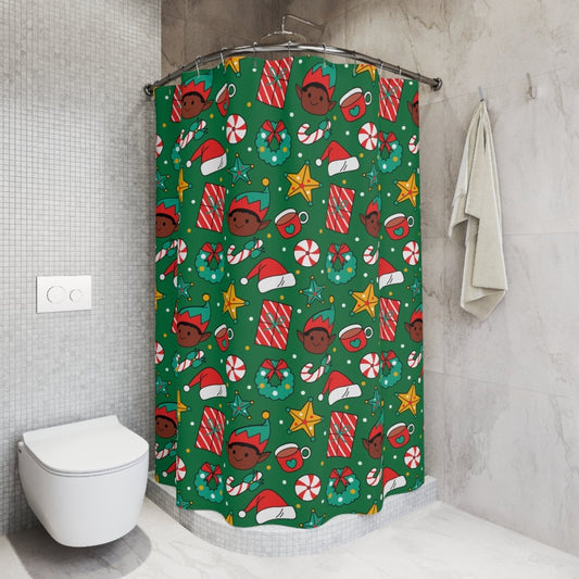 Christmas Elf Shower Curtain - Afrocentric Art by The Trini Gee