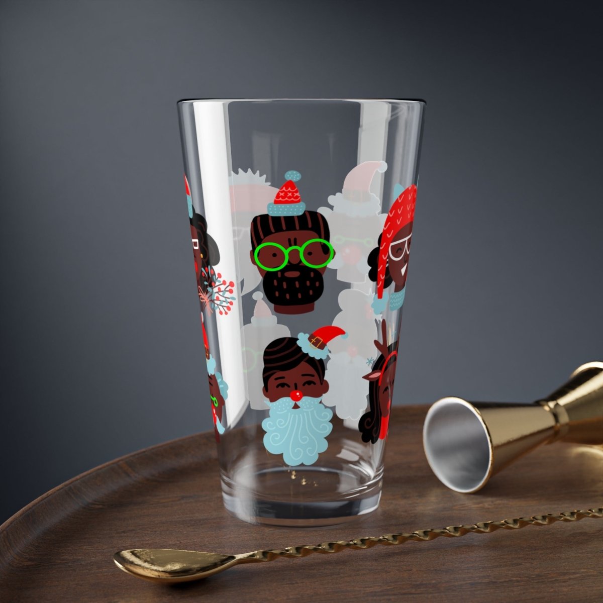 Christmas Faces 16oz Glass - The Trini Gee
